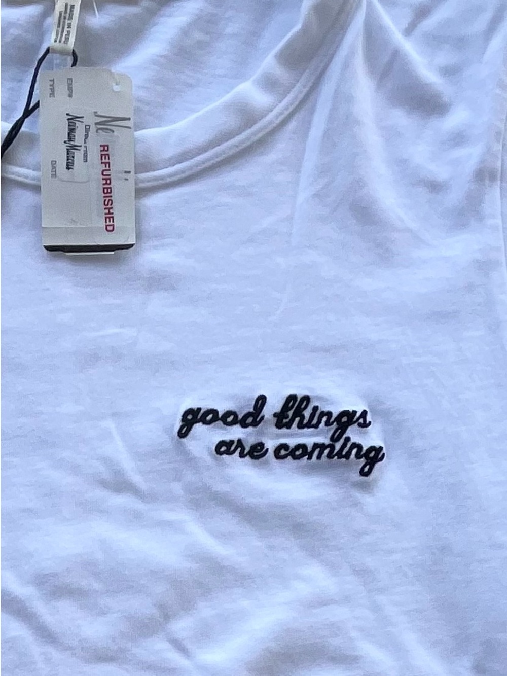rag & bone White Tee with Black Script Embroidery “ good things are coming” Sz S - Picture 2 of 7